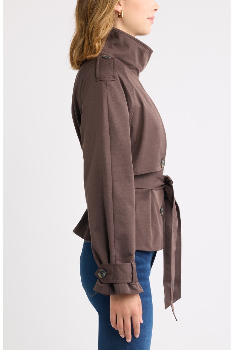 Double Breasted Crop Trench Coat, Alternate, color, BROWN SEAL