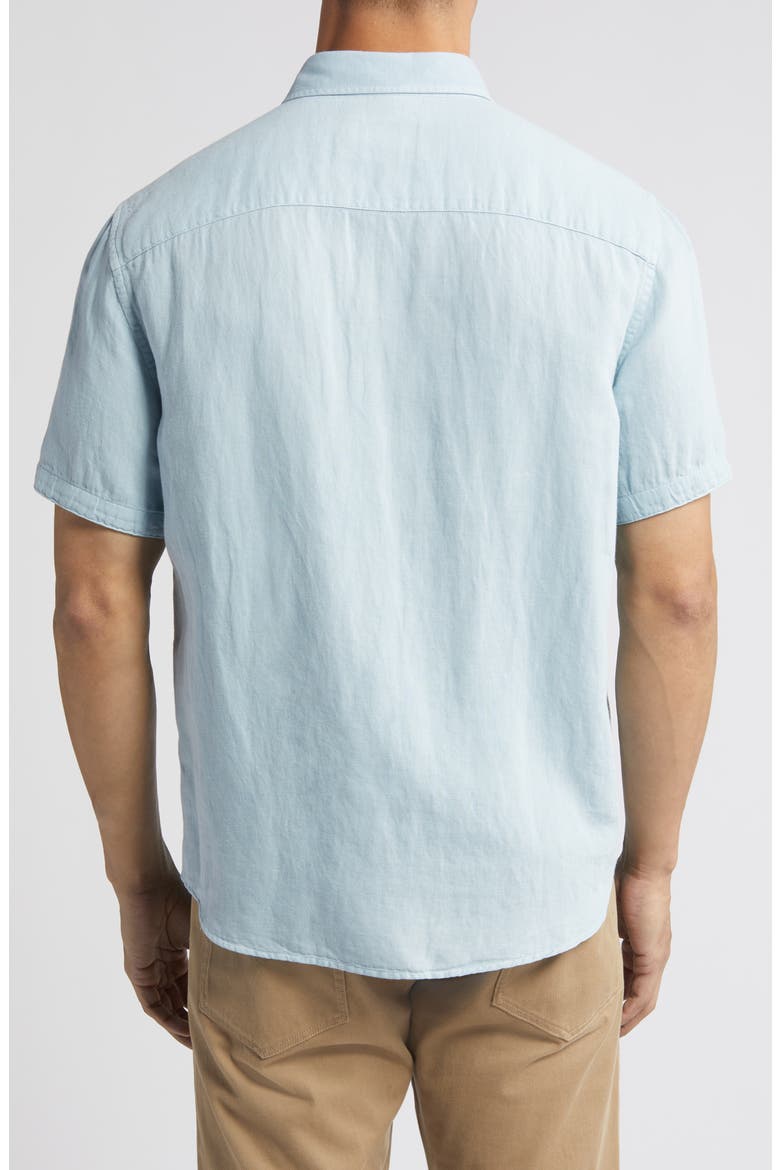 Antique Dyed Linen Blend Short Sleeve Button-Down Shirt, Alternate, color, BLUE