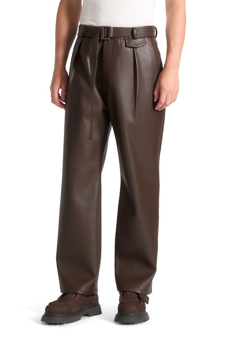 Serge Relaxed Fit Leather Pleated Trousers, Main, color, Brown