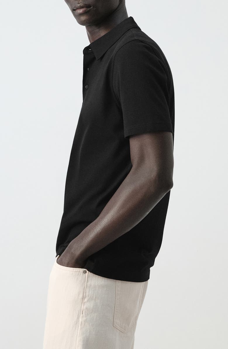 MANGO Slim Fit Stretch Cotton Blend Piqué Polo, Alternate, color, Black