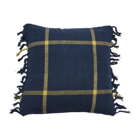 Cotton Flannel Plaid Pillow with Fringe