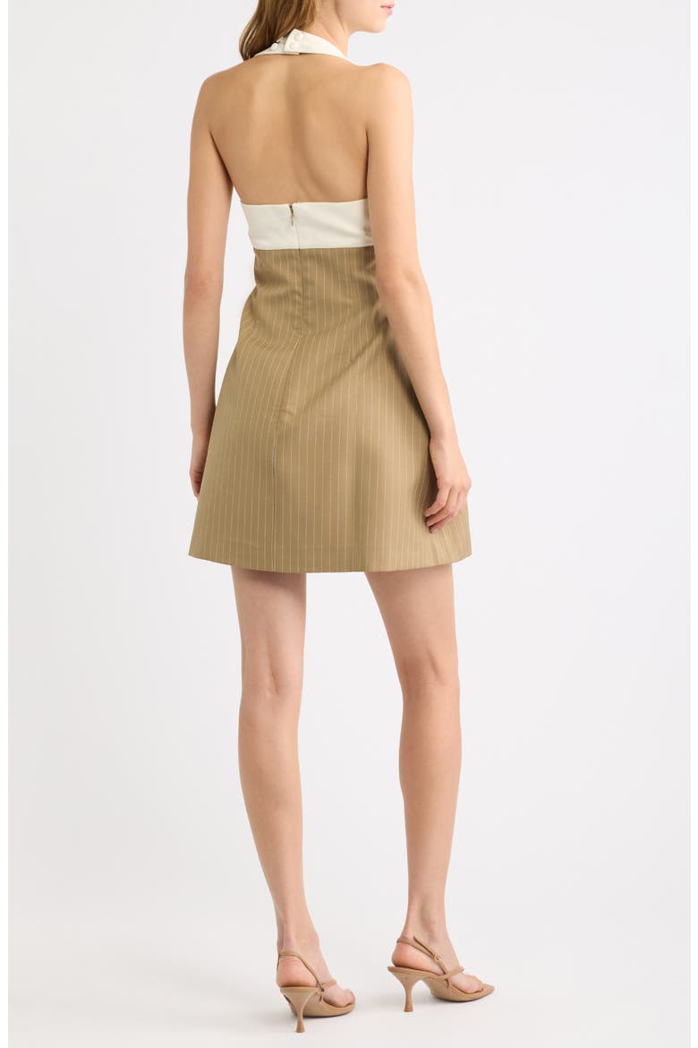 Pinstripe Halter Minidress, Alternate, color, CAMEL