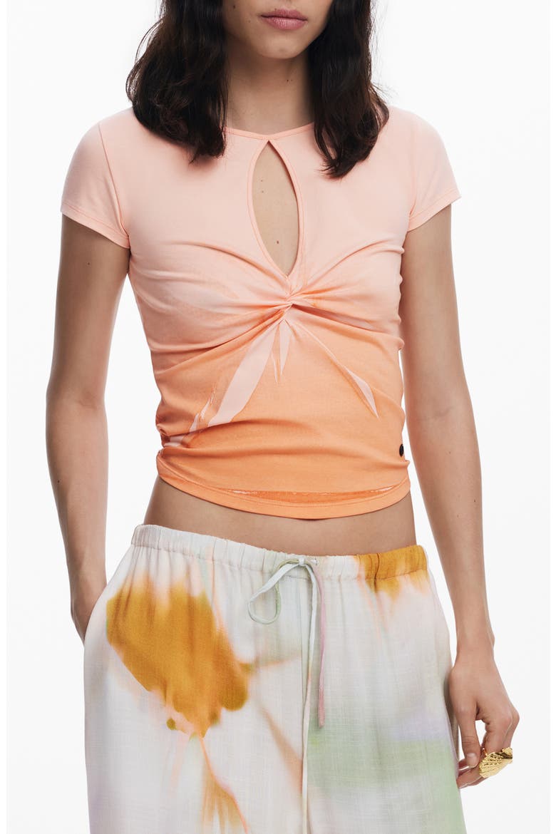 Keyhole Twist Ombré T-Shirt, Main, color, LIGHT PINK