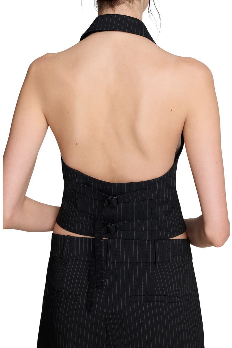 Pinstripe Double Breasted Halter Vest, Alternate, color, BLACK/ OYSTER