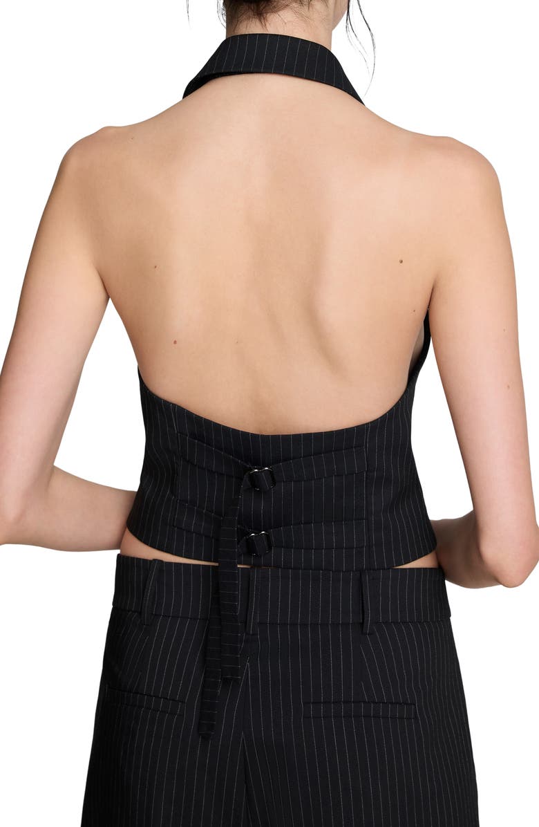 Kenneth Cole Pinstripe Double Breasted Halter Vest, Alternate, color, Black/ Oyster