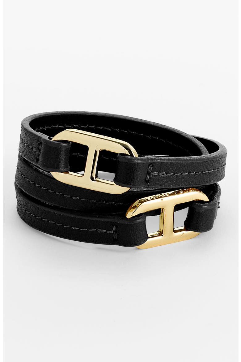 'Plato' Leather Wrap Bracelet, Main, color, BLACK