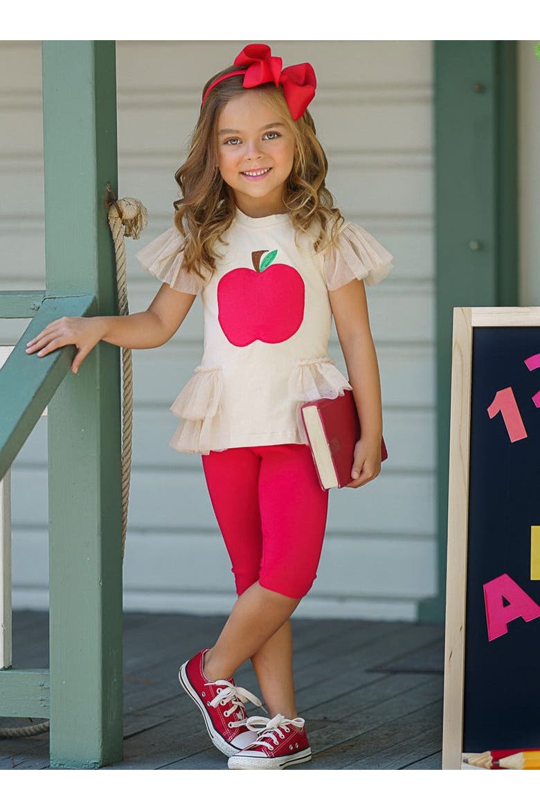 Apple-y Ever After Ruffle Top and Legging Set, Alternate, color, Red