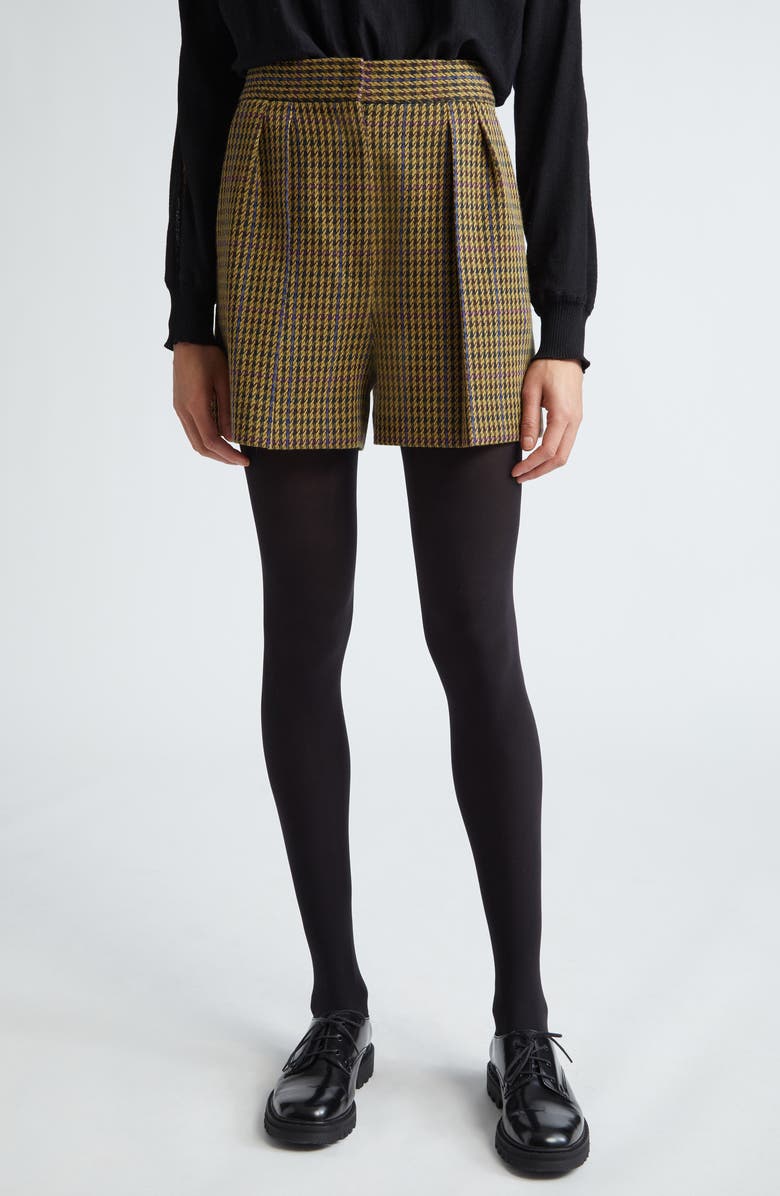 Max Mara Patroni Houndstooth Pleated Wool Blend Shorts, Main, color, 
