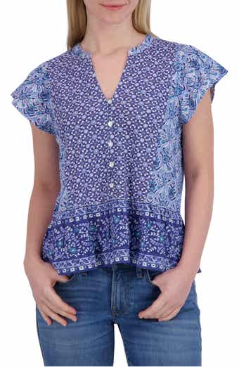 Lucky Brand Mix Print Flutter Sleeve Top