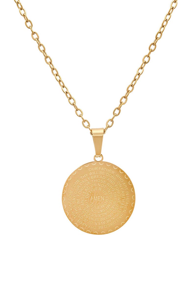 Lord's Prayer 18k Gold Plated Medallion Pendant Necklace, Main, color, GOLD