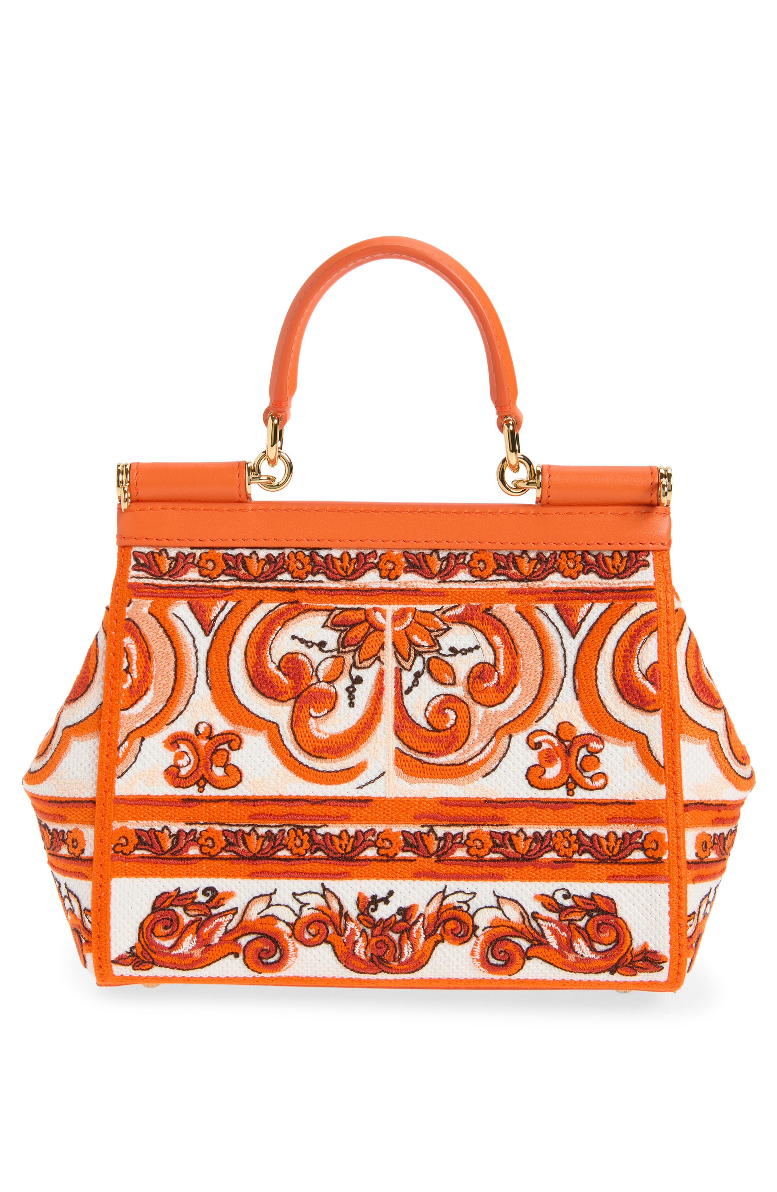 Dolce&Gabbana Small Sicily Majolica Embroidered Top Handle Bag, Alternate, color, 81166 Orange