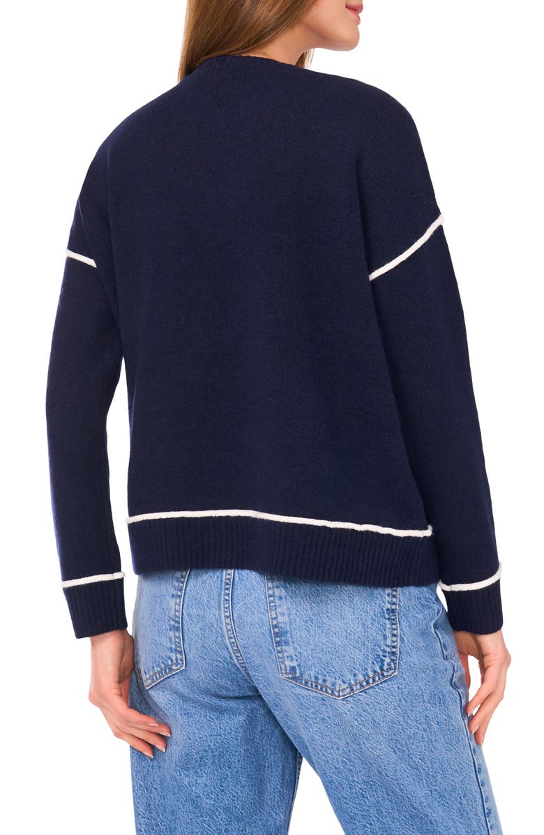 Vince Camuto Contrast Trim Crewneck Sweater, Alternate, color, Classic Navy