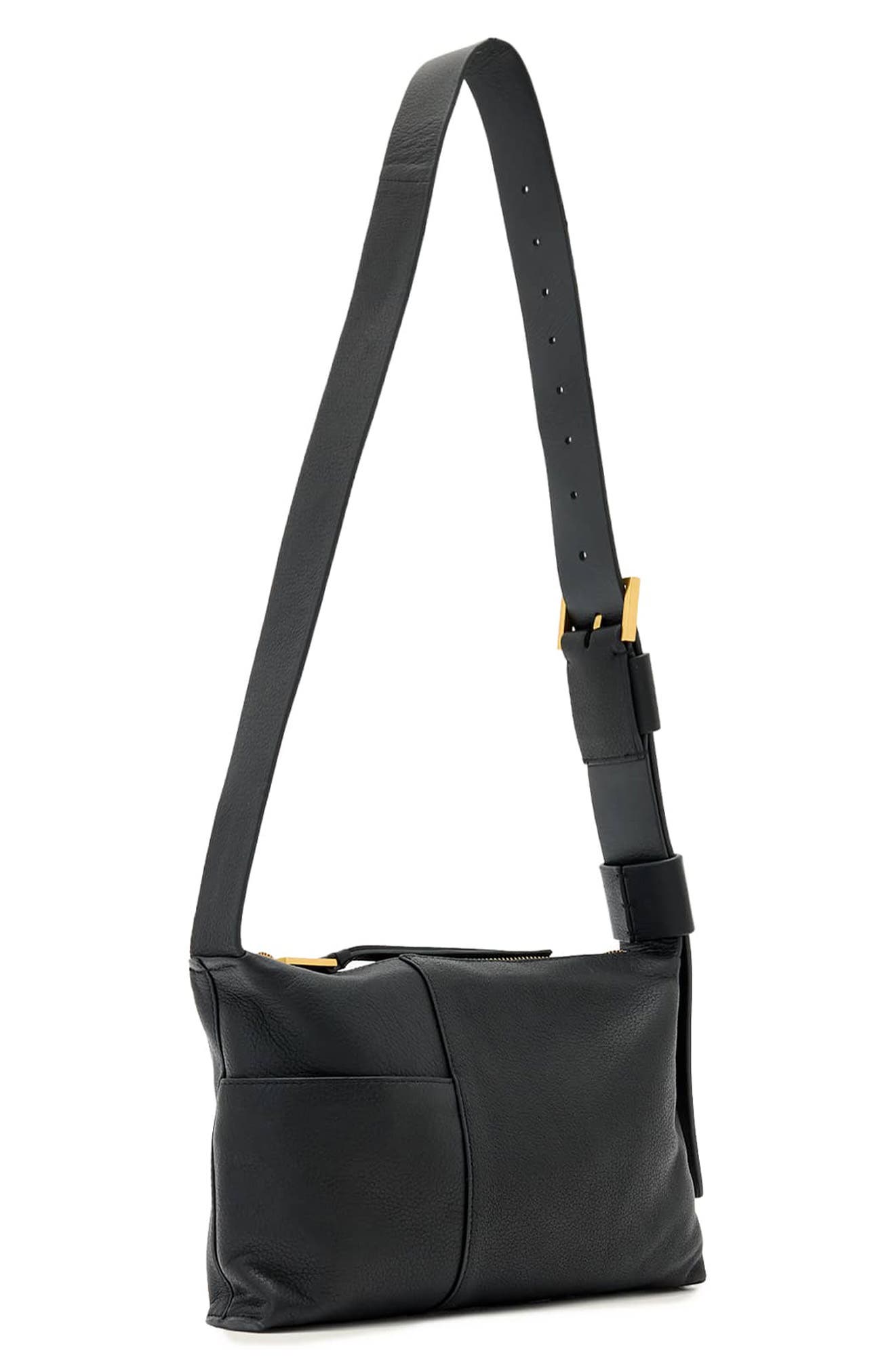 AllSaints Small Alba Zip Leather Crossbody Bag, Alternate, color, Black