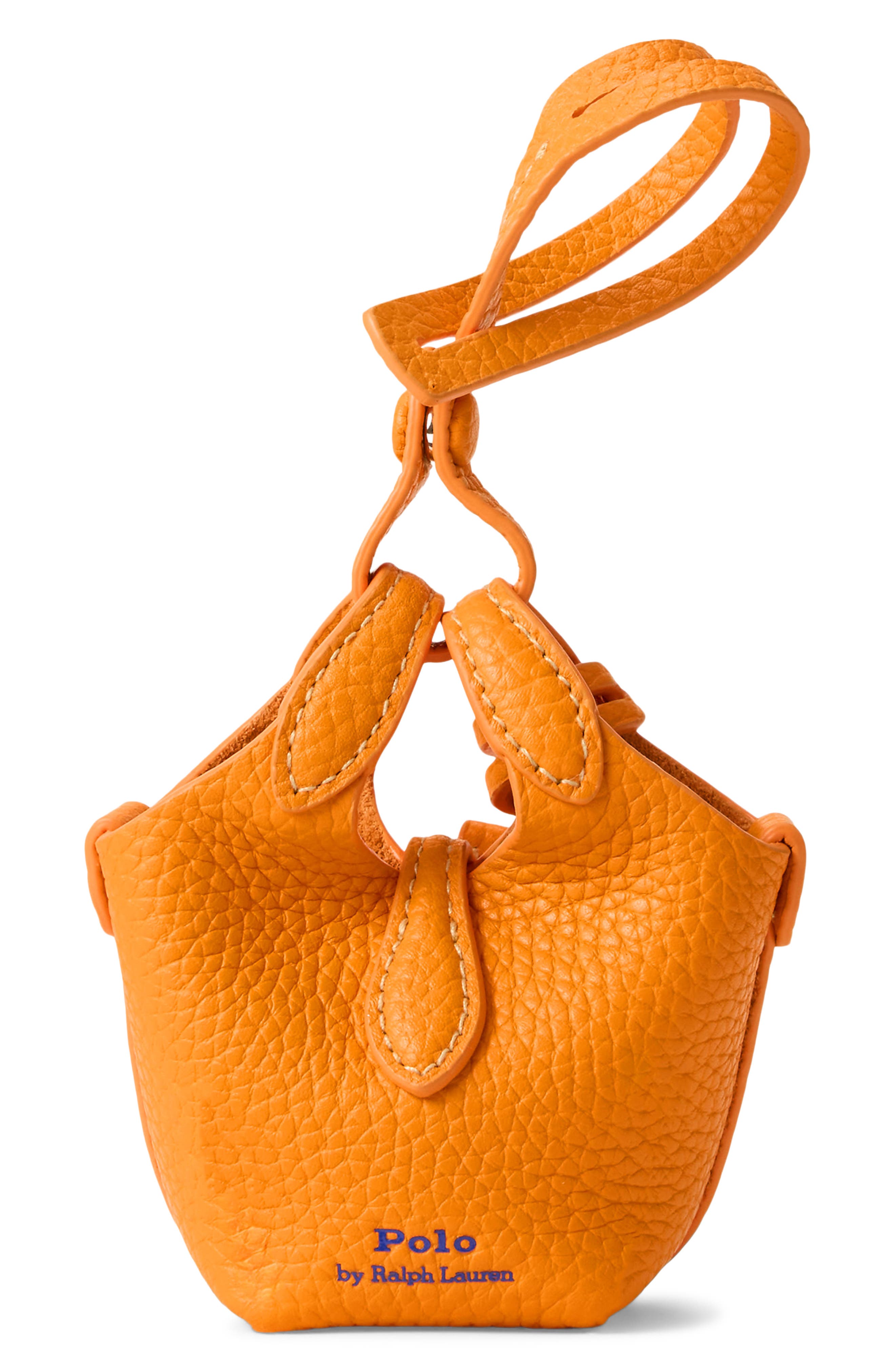 Pebbled Leather Mini Tote Bag Charm, Alternate, color, ORANGE PEEL