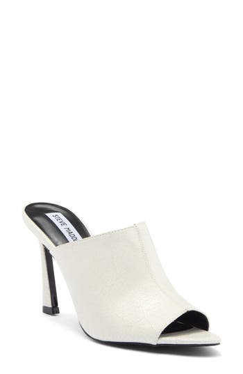 Shop Steve Madden Dayla Peep Toe Mule In White Leather