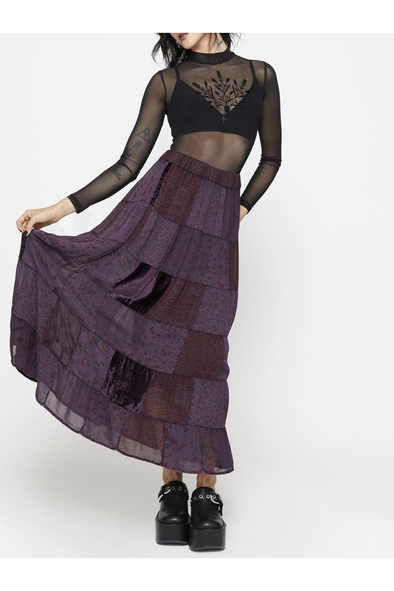 Mabel Floral Patchwork Skirt, Alternate, color, Purple