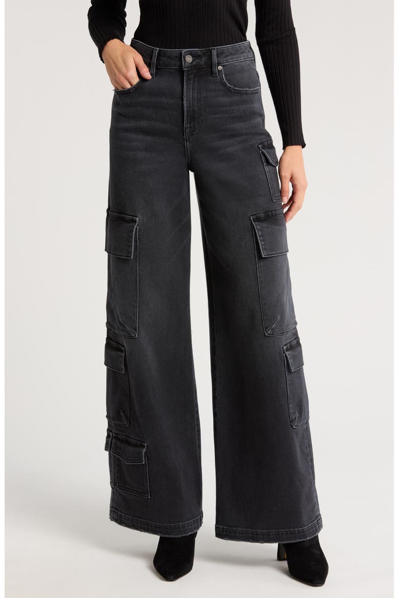 High Waist Wide Leg Cargo Jeans, Main, color, CHARCOAL