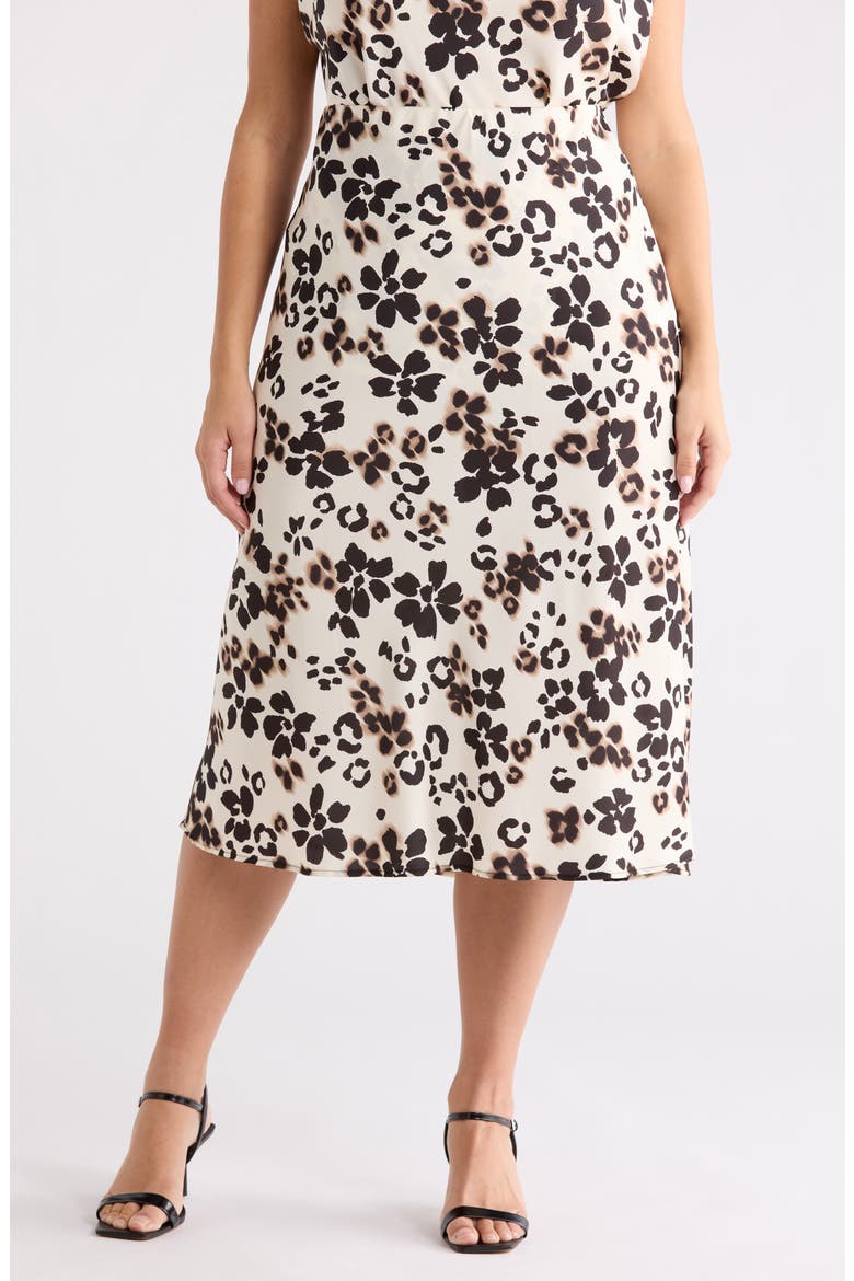 Floral Satin Midi Skirt, Main, color, BEIGE