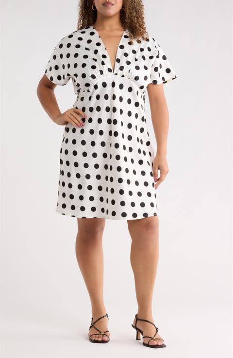Deep V-Neck Polka Dot Dress (Plus)