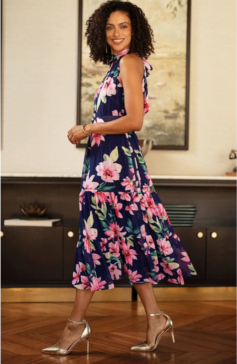 Yumi Floral Halter Neck Midi Dress, Alternate, color, Navy