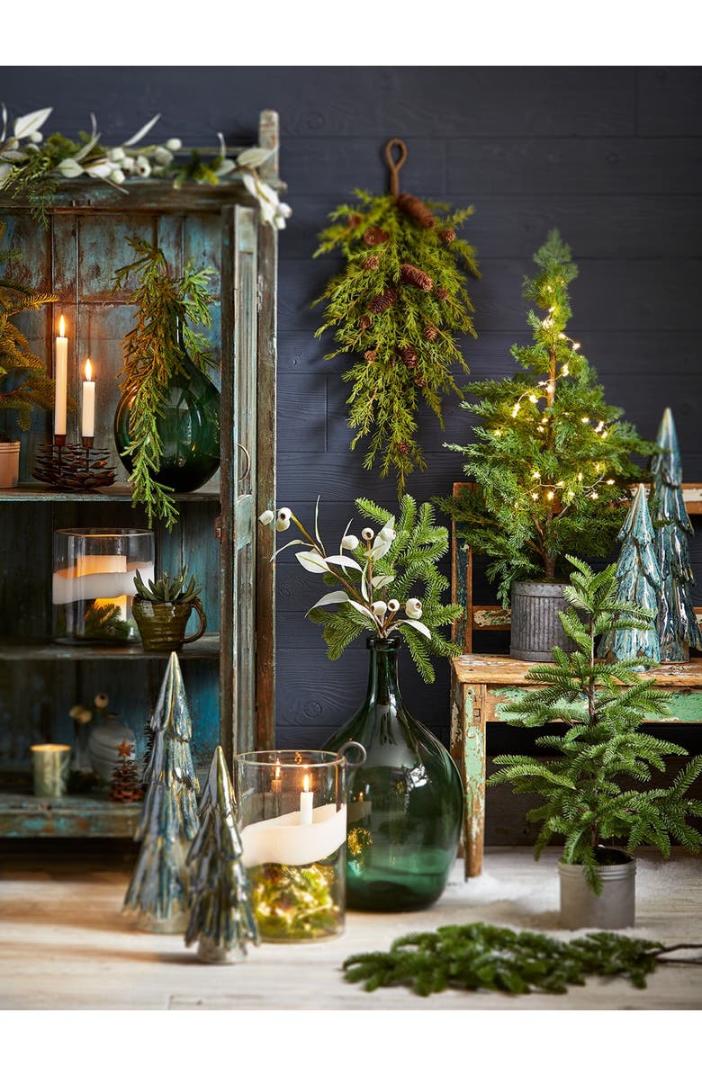 tag Tall Pines Ceramic Holiday Decor Green Figurine for Christmas, Alternate, color, Green