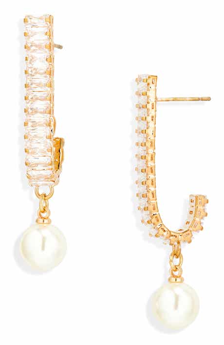 Tasha Baguette Crystal Imitation Pearl Drop Earrings