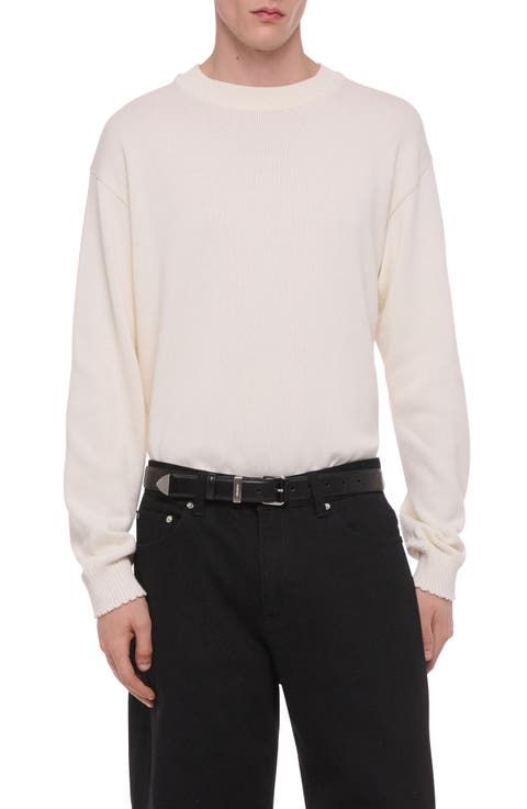 Distressed Cotton Crewneck Sweater