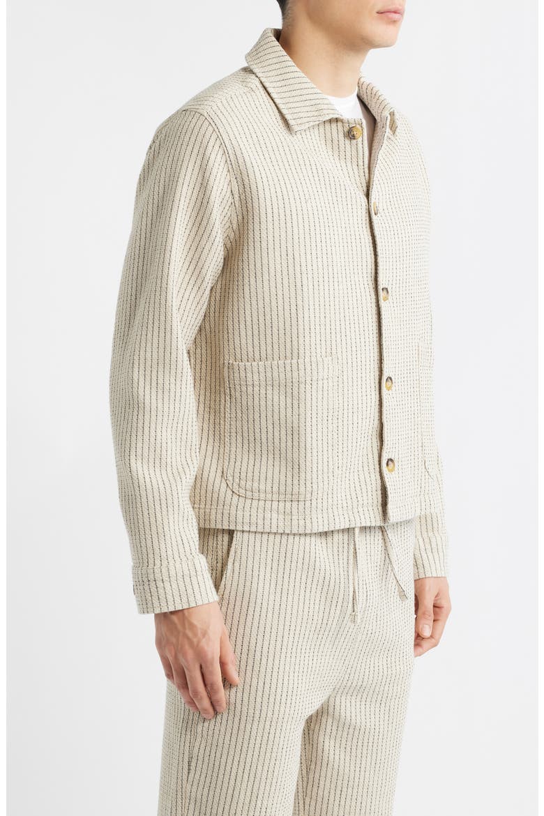 Sorrento Pinstripe Cotton & Linen Button-Up Overshirt, Alternate, color, ECRU