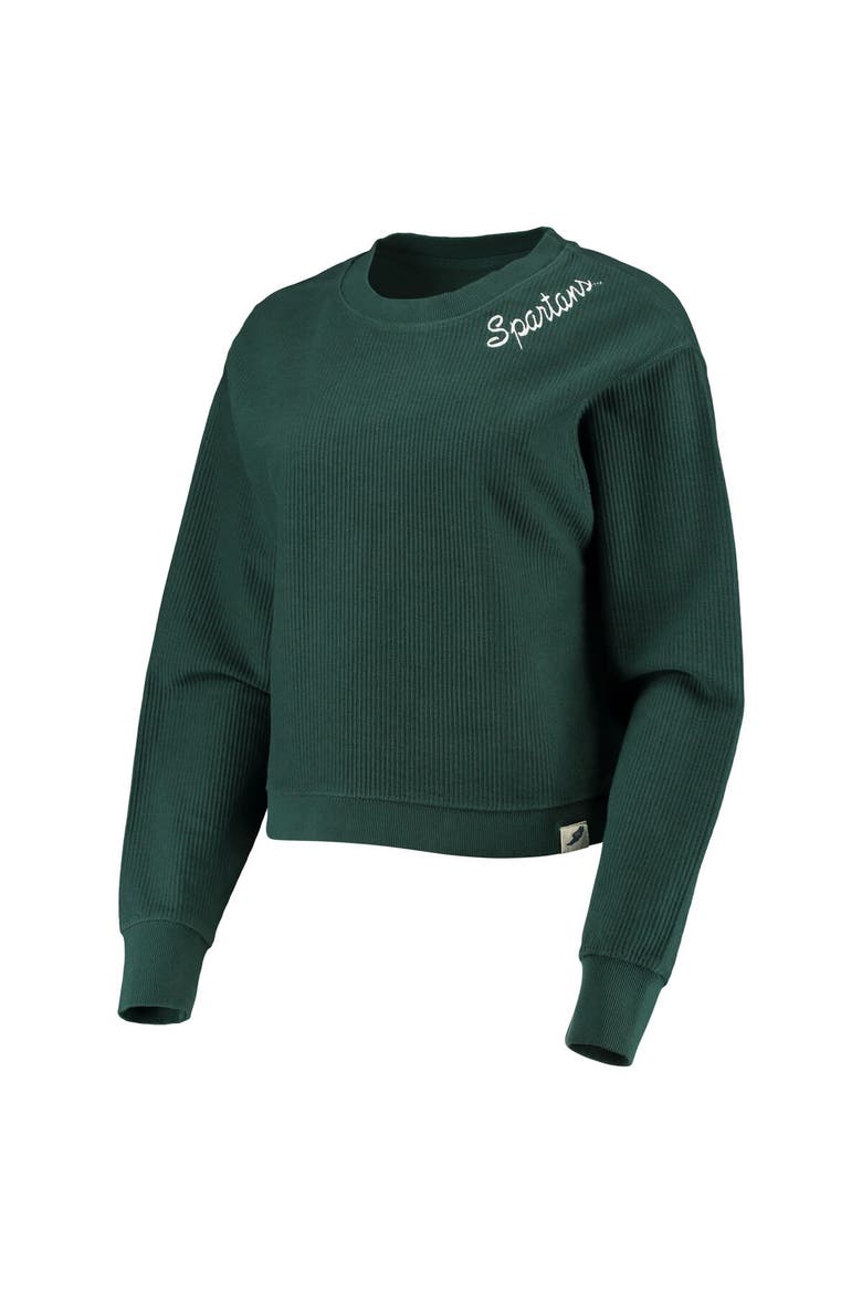 Women's League Collegiate Wear Green Michigan State Spartans Corded Timber Cropped Pullover Sweatshirt, Alternate, color, Green