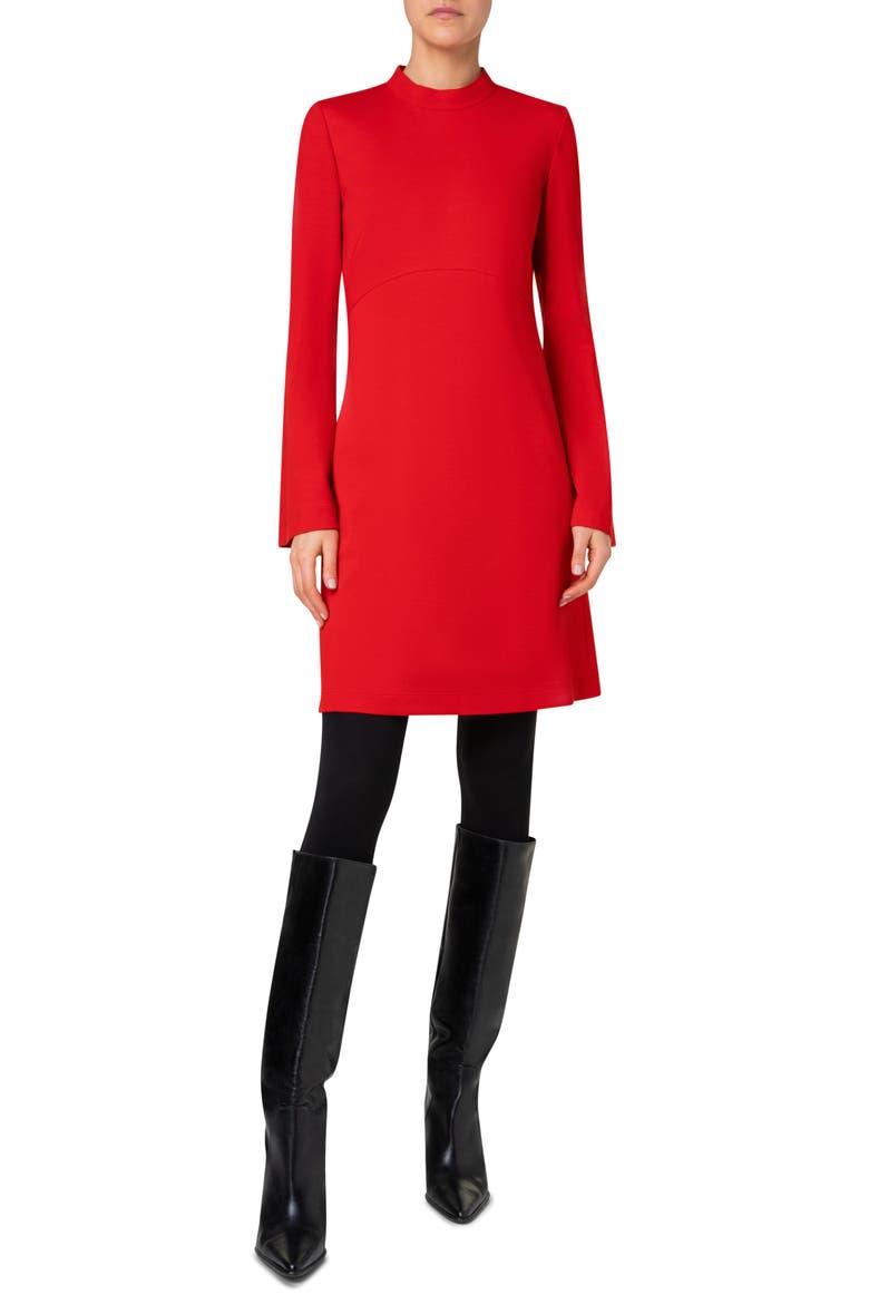 Mock Neck Long Sleeve Signature Jersey A-Line Dress, Main, color, LIPSTICK RED