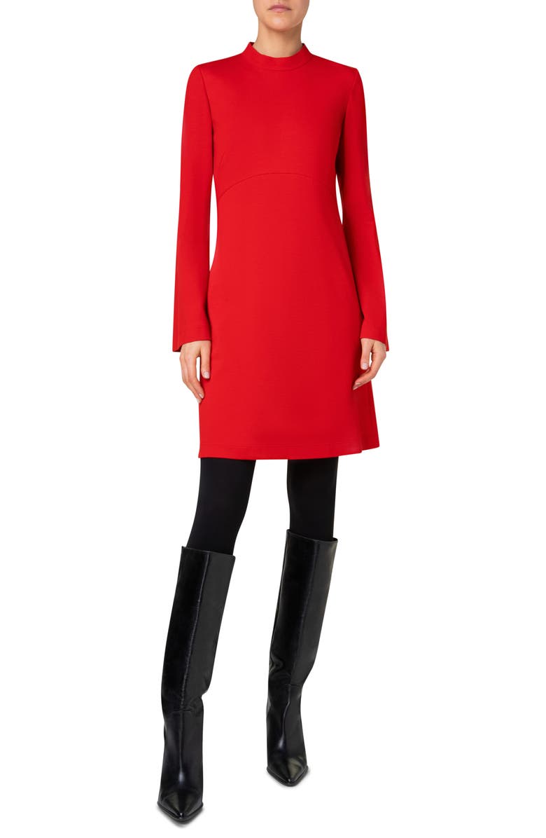 Akris punto Mock Neck Long Sleeve Signature Jersey A-Line Dress, Main, color, 
