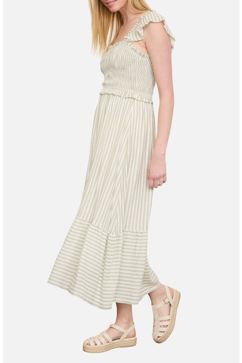 Stripe Flutter Sleeve Smocked Dress, Alternate, color, LIGHT OLIVE