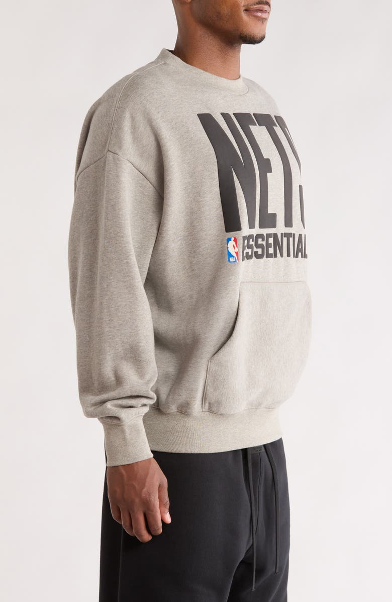 Fear of God Essentials x NBA Nets Sport Fit Crewneck Sweatshirt, Alternate, color, Warm Heather