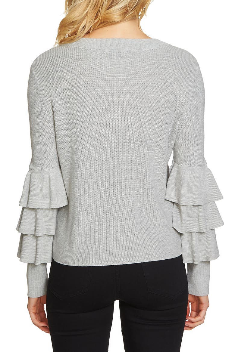 Tiered Ruffle Sleeve Sweater, Alternate, color, GREY HEATHER