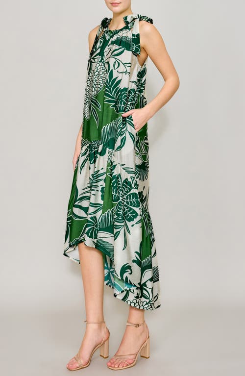 Melloday Print High Neck Midi Dress In Ivory/green Print