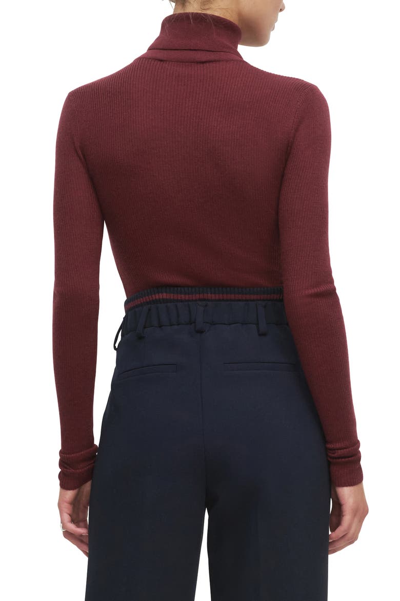 Amelia Rib Merino Wool Turtleneck Top, Alternate, color, VINO