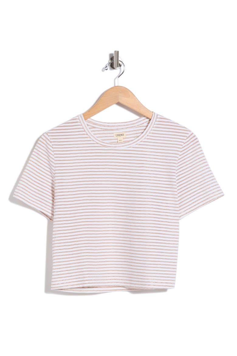 Donna Cropped T-Shirt, Alternate, color, WHITE/RYE STRIPE