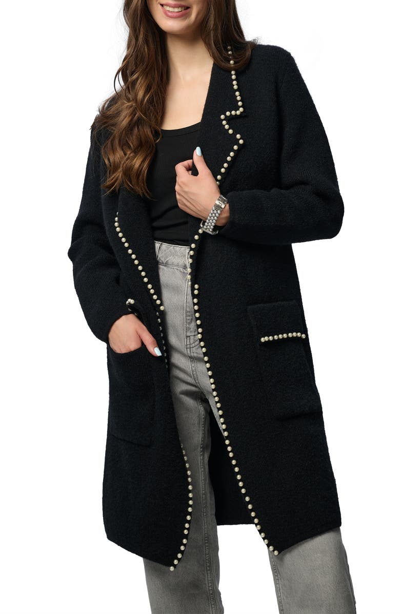 SAACHI Faux Pearl Cardigan Jacket, Main, color, Black