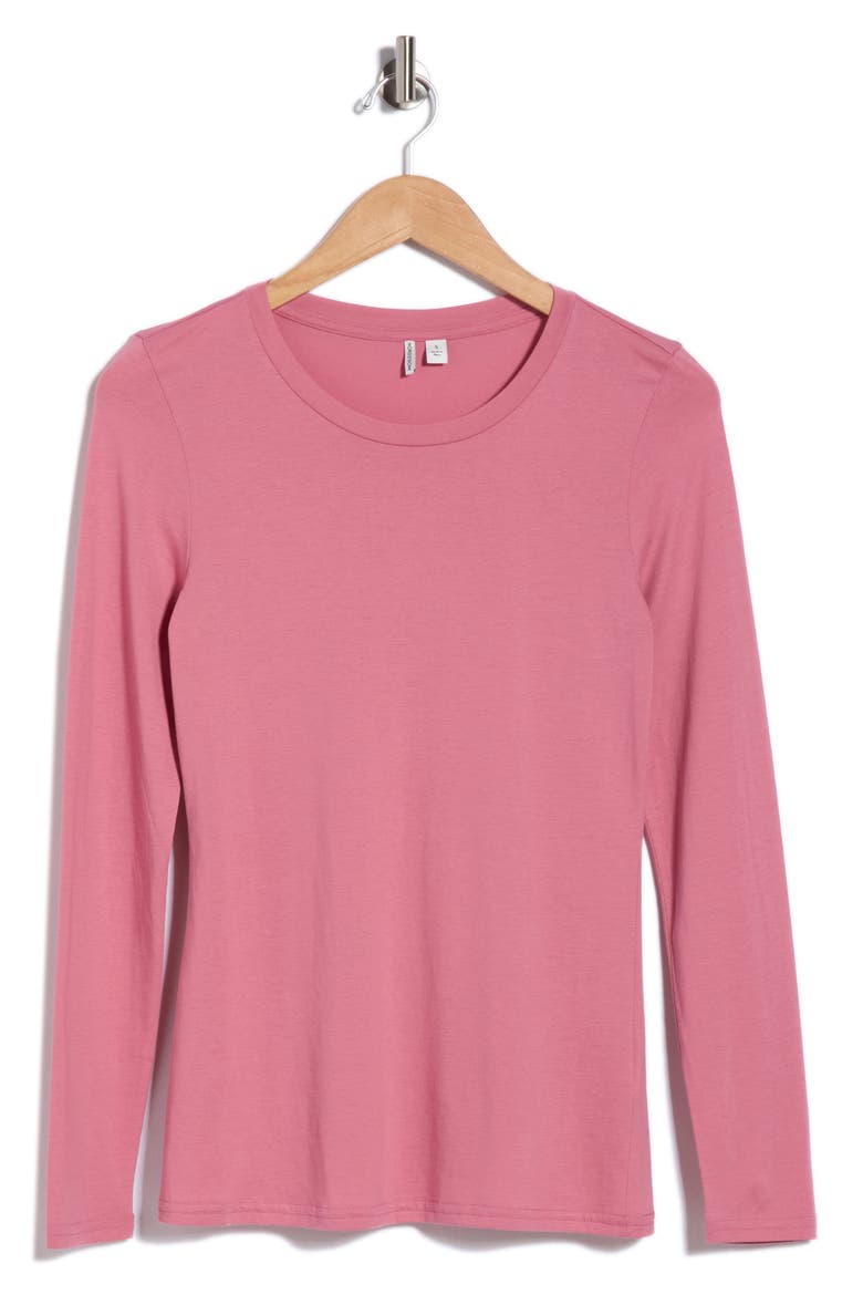 Crewneck Long Sleeve Pima Cotton T-Shirt, Alternate, color, PINK HEATHER