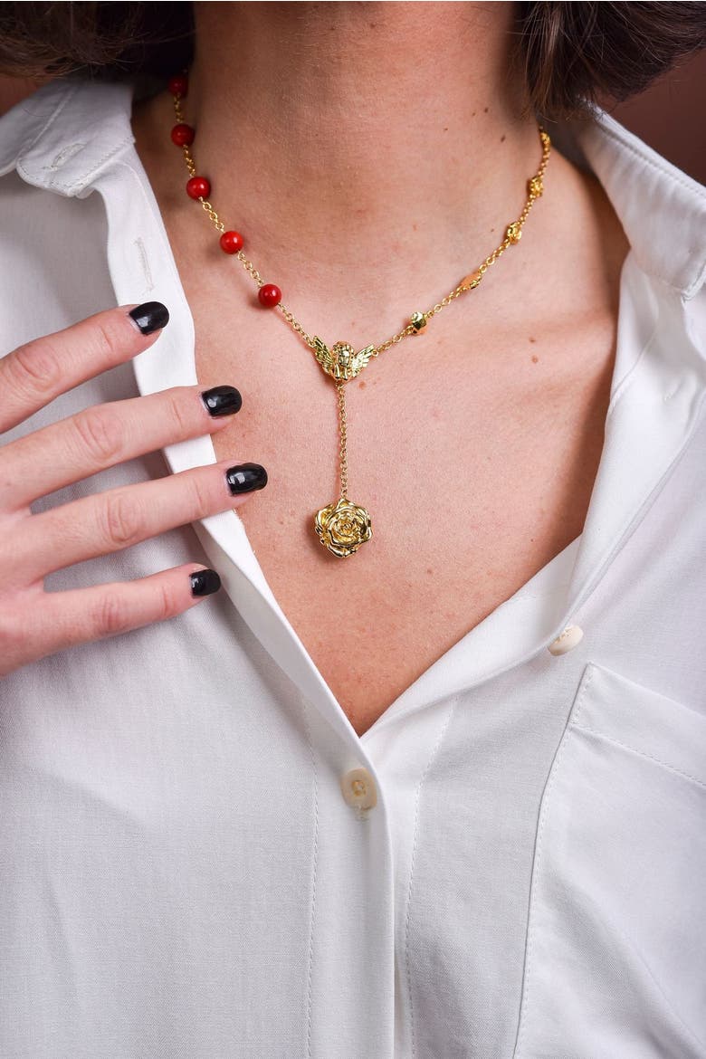Fervor Gold Cupid Rose Coral Necklace, Alternate, color, Gold & Red