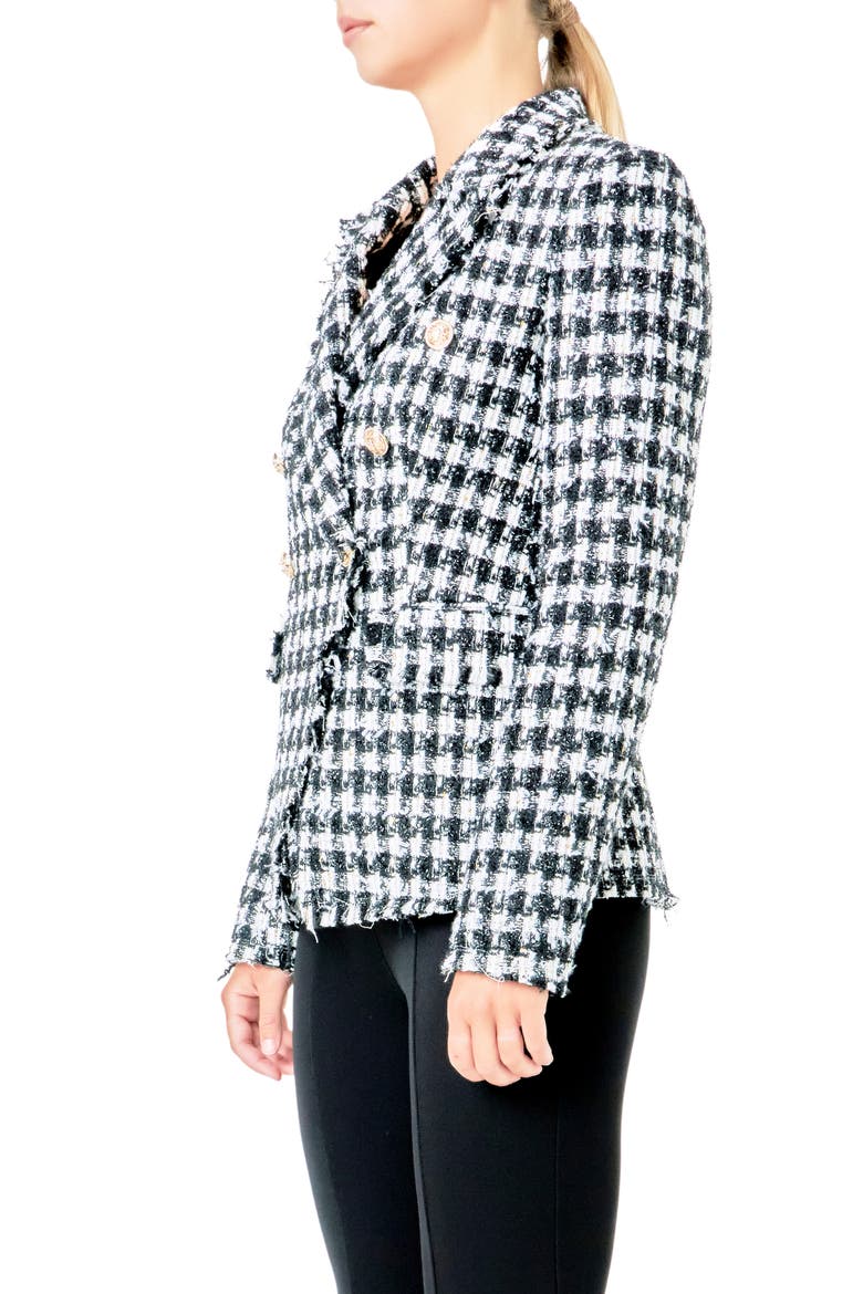 Check Tweed Double Breasted Blazer, Alternate, color, BLACK/ WHITE