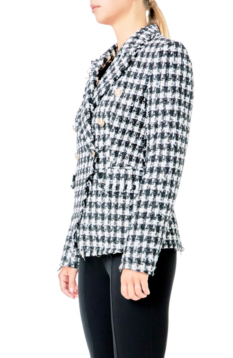 Endless Rose Check Tweed Double Breasted Blazer, Alternate, color, Black/ White