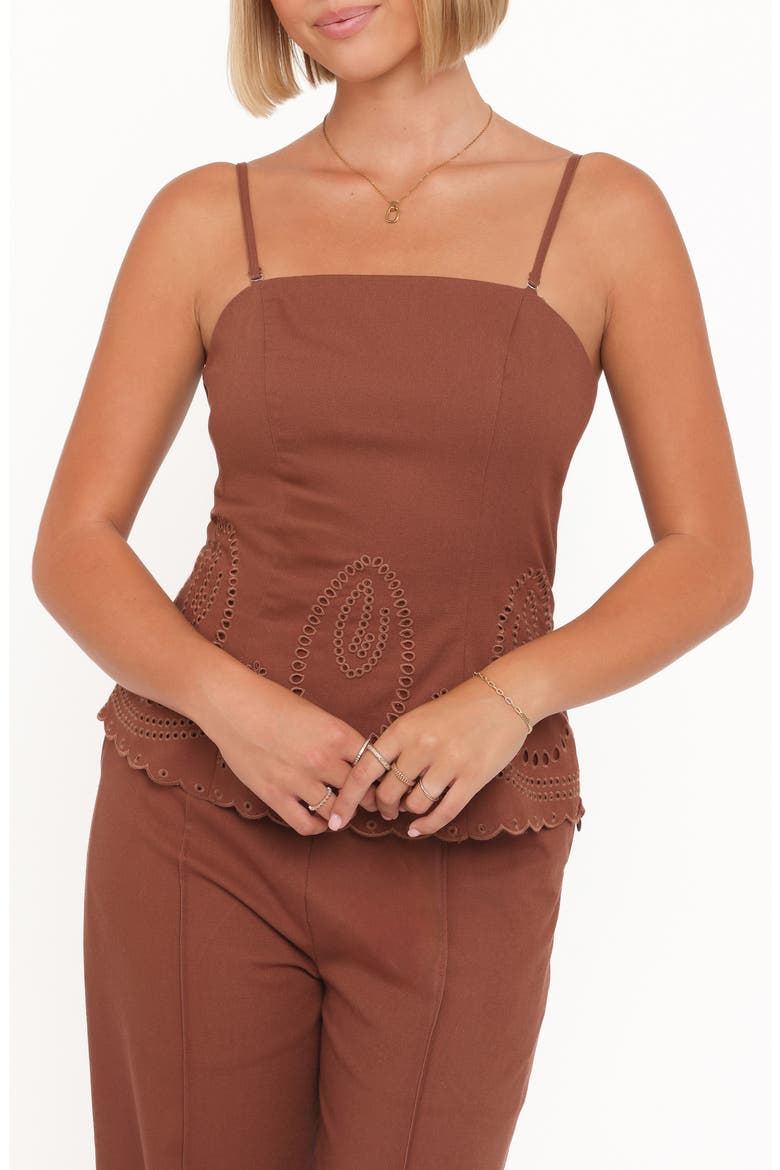 Benton Eyelet Scalloped Hem Camisole, Alternate, color, BROWN