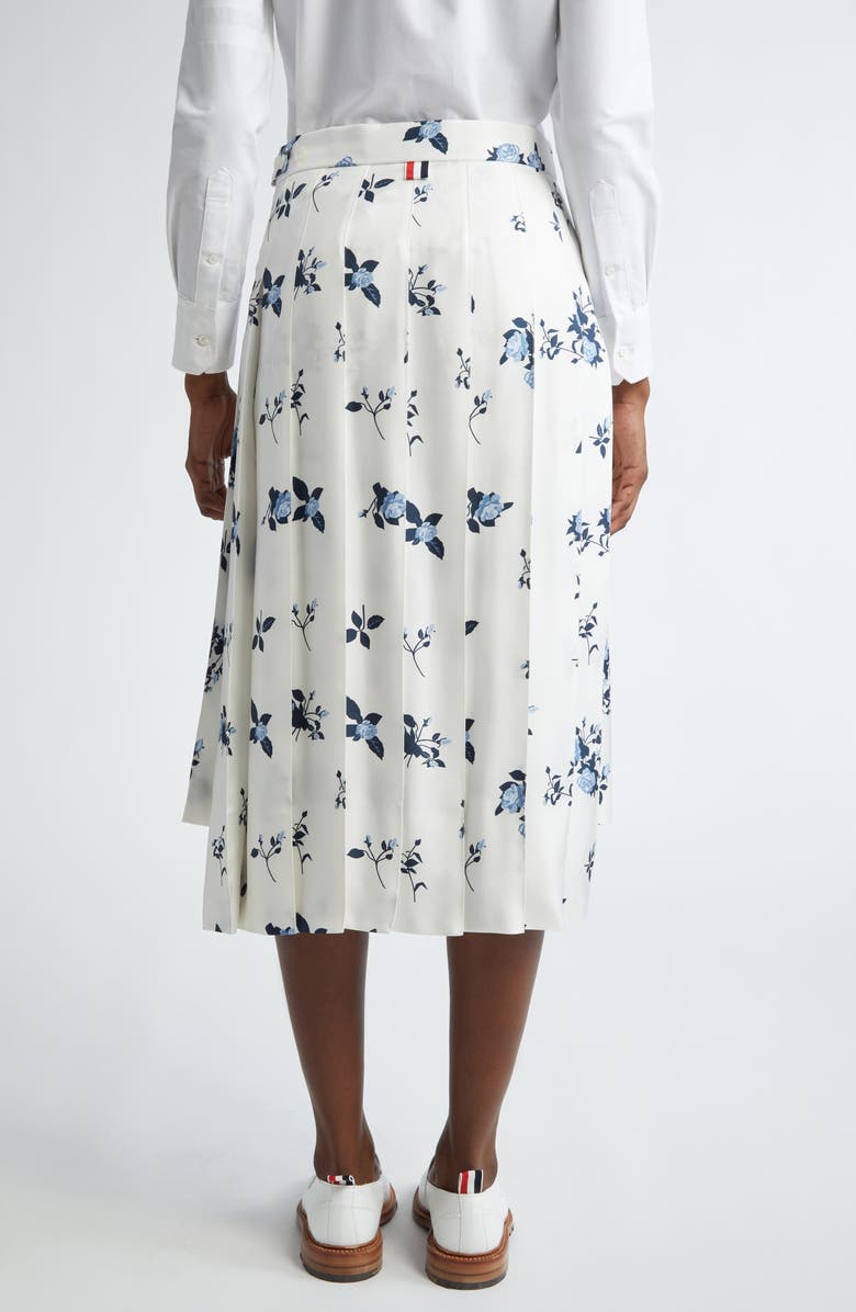 Thom Browne Rose Print Pleated Silk Twill Skirt, Alternate, color, 