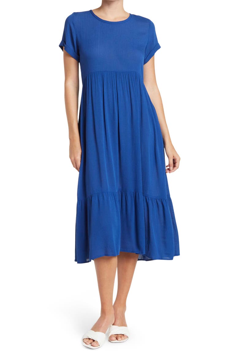 Short Sleeve Tiered Midi Dress, Main, color, COBALT