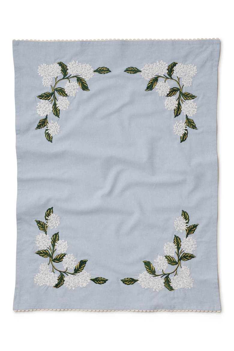 Hydrangea Embroidered Tea Towel, Alternate, color, BLUE