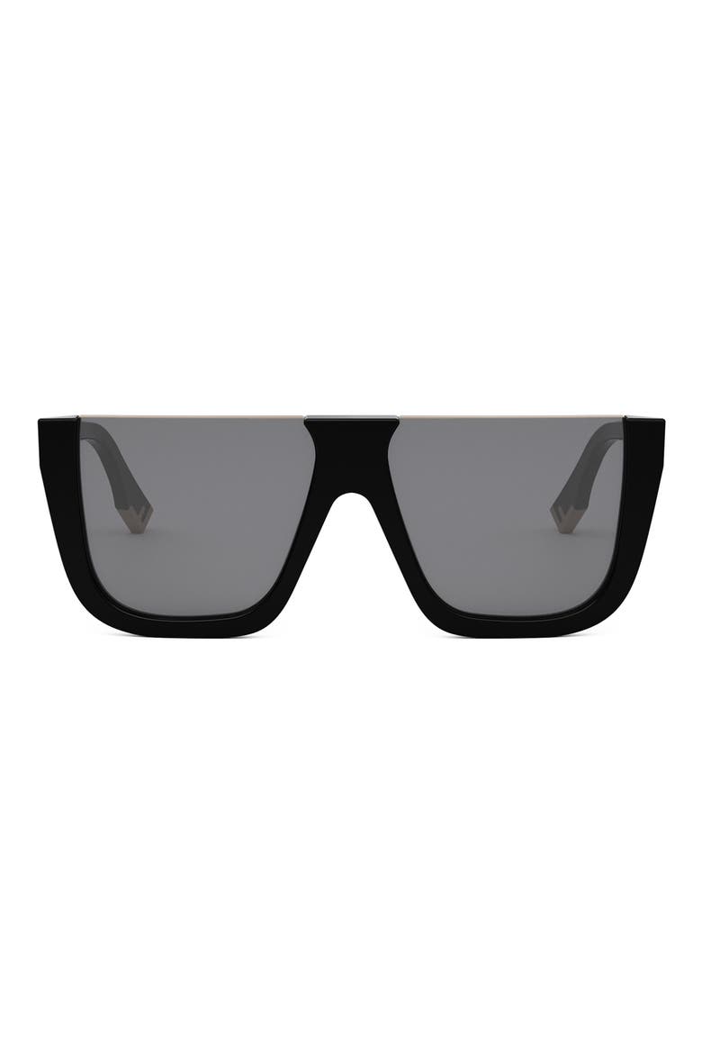 'Fendi Way Flat Top Sunglasses, Main, color, SHINY BLACK / SMOKE