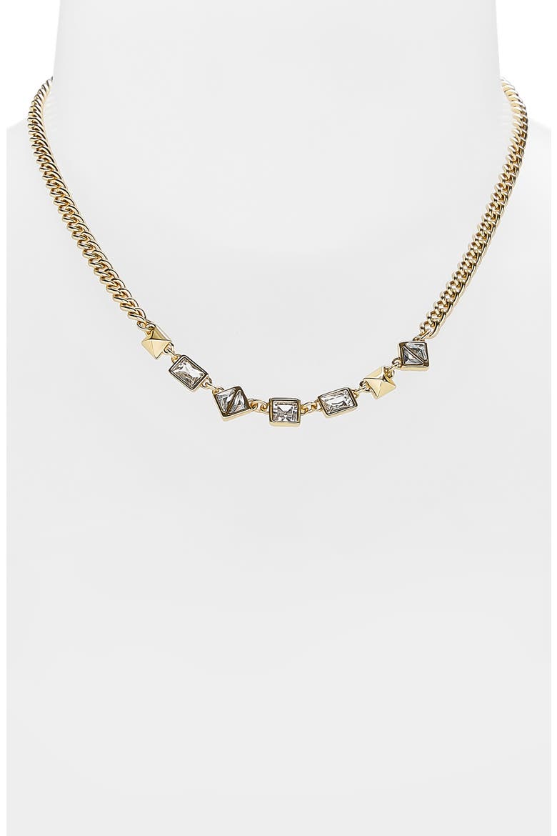 Geometric Crystal Frontal Necklace, Alternate, color, GOLD