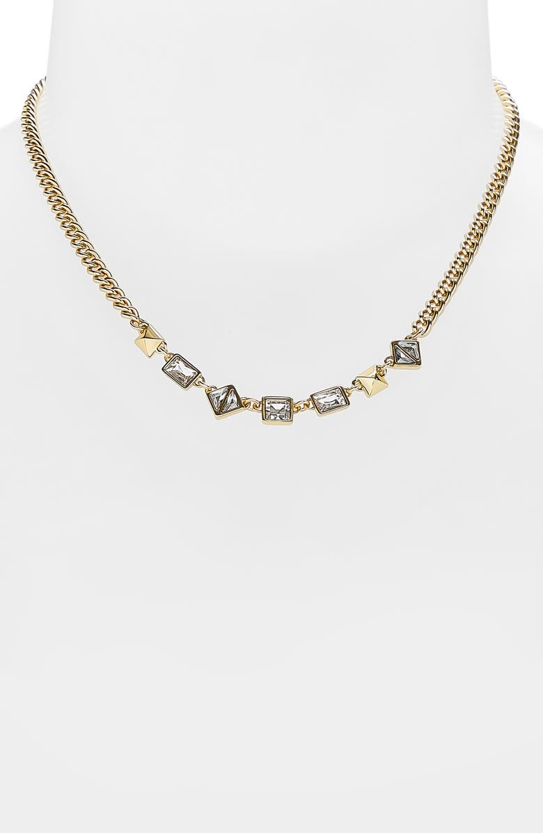 AllSaints Geometric Crystal Frontal Necklace, Alternate, color, Gold