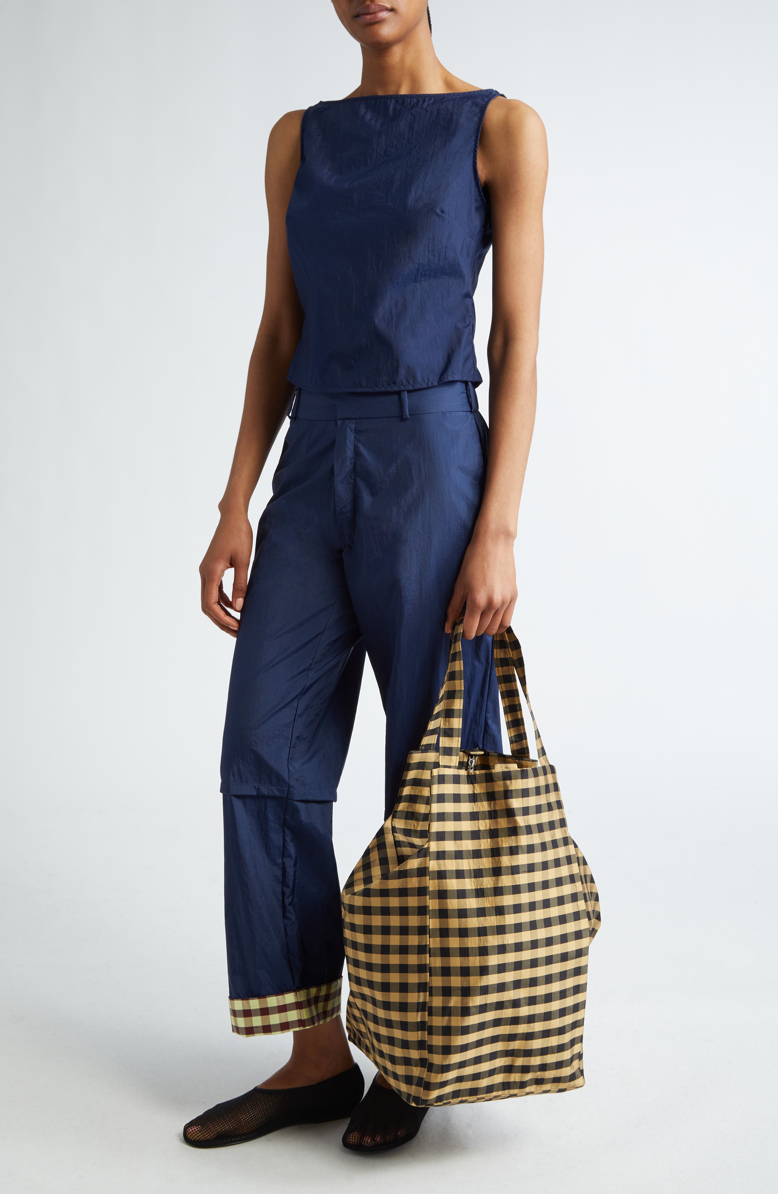 COMING OF AGE XL Everyday Gingham Silk Taffeta Tote, Alternate, color, 